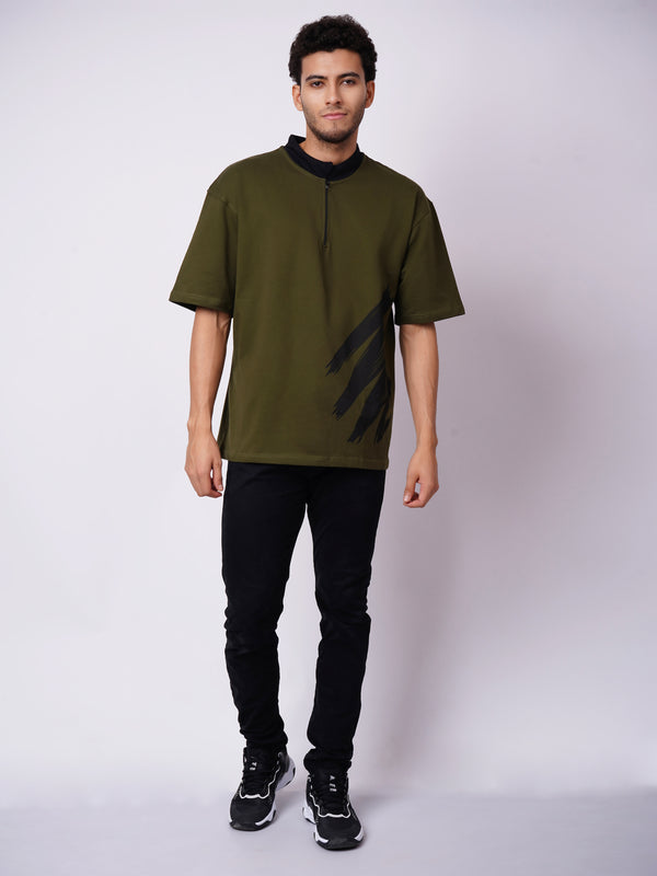 Minimal Zipper Brushstroke T-Shirt