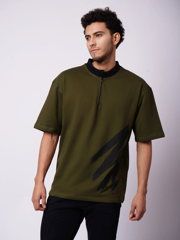 Minimal Zipper Brushstroke T-Shirt
