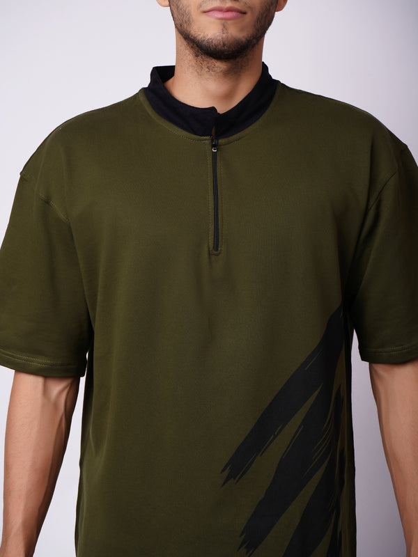 Minimal Zipper Brushstroke T-Shirt